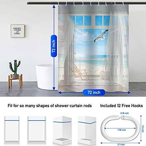 Lnond Tropical Ocean Shower Curtain For Bathroom, Beach Shower Curtain With 12 Hooks, Summer Scene Tropical Shower Curtains, Washable Waterproof Fabric Shower Curtain Set For Bathroom (72" X 72") #TOP2
