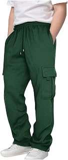 Boys Sweatpants Kids Fleece Fall Elastic Waist Drawstring Athletic Cargo Pants Teen Boys Running Pants with Pockets