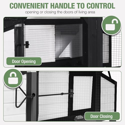 Image of Extra Large Wooden Chicken Coop for 8-10 Chickens, Reinforced Outdoor Hen House with Extended Run, 6 Nesting Boxes, Easy Clean Pull-Out Tray, Waterproof Asphalt Roof - Black, 118 inch L