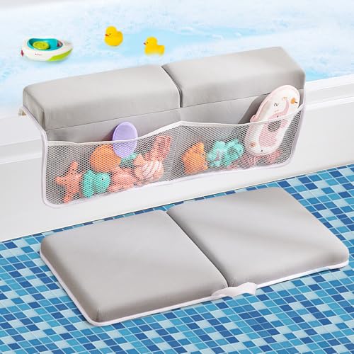 Image of ILPEOD Baby Bath Kneeler and Elbow Rest Pad Set,Bath Kneeling Pad Thick Soft Quick Dry Baby Bathtub Mat for Baby Bathing Time,Baby Essentials Memory Foam with Toys Organizer Gifts for Parents,Grey