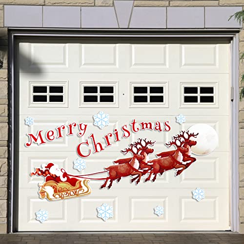 Santa Sleigh Christmas Window Clings Merry Christmas Garage Door Decorations Diy Snowflake Reindeer Christmas Window Stickers Winter Garage Door Decals Pvc Xmas Window Decorations For Holiday Decor #TOP1