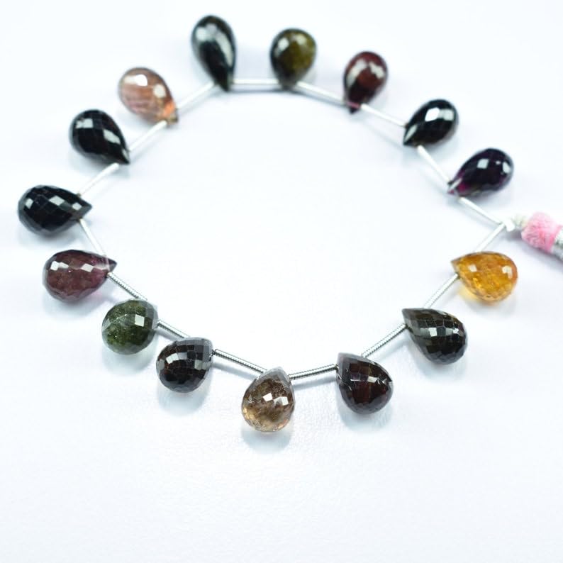 Naturalne koraliki fasetowane w kształcie łezki z wieloma turmalinami, 8,5 x 12-9 x 13 mm, 20 cm, długi sznurek, biżuteria, koraliki z kamieni szlachetnych do naszyjnika, bransoletki