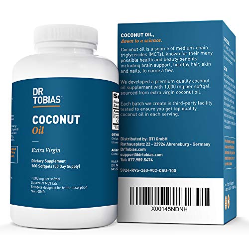 Dr Tobias Coconut Oil - Extra Virgin & Non-GMO Coconut Oil - 1,000 mg (100 Count)