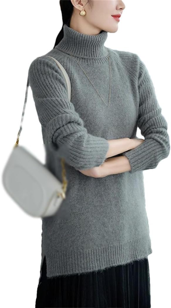 Women's 100% Wool Knitted Sweater Turtleneck Long Sleeve Soft Pullover Winter Basic Thickening Thermal Tops