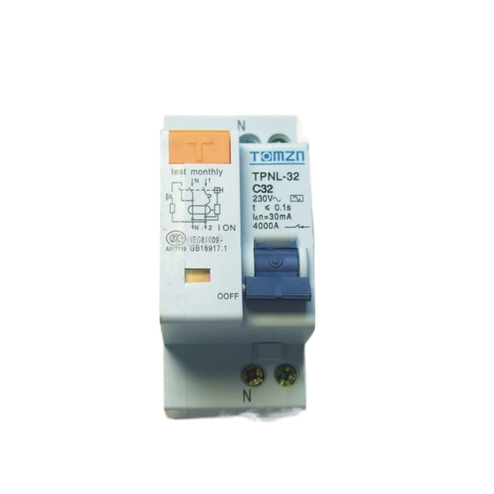 LHNBGTUIW 1P+N 32A 230V~ 50HZ/60HZ Residual Current Circuit Breaker with Over and Leakage Protection