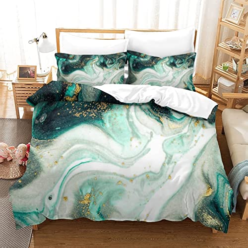 Duvet Cover Twin Size, Nordic Light Luxury Colourful Marble Green White Kids Bedding Set All Season Bedroom Decor Quilt Cover for Princess Room Nursery with 2 Pillow Shams (No Comforter)
