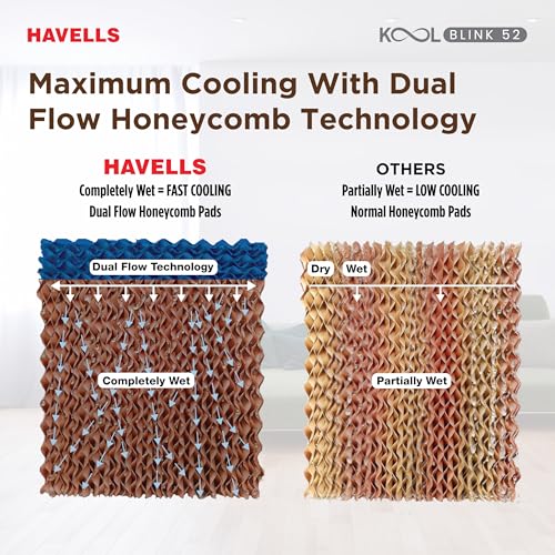 Image of Havells KoolBlink 52 L Air Cooler for Room|Powerful Air-Delivery|Dual Flow Technology|3 Side Bacteria Shield Honeycomb Pads|Double Ball Bearing Motor|Front Wheels with Brake|Inverter Compatible