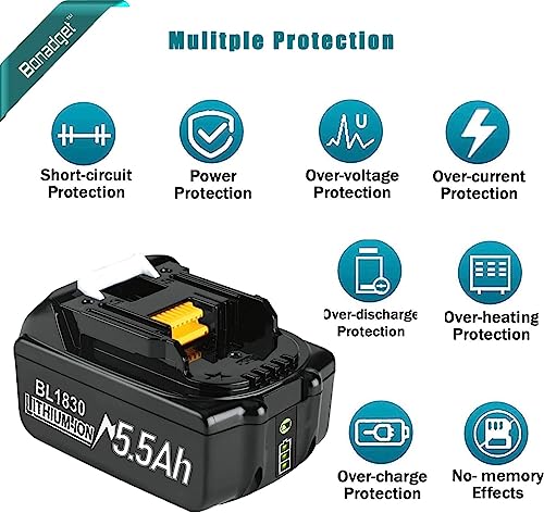 2 Stück 18V 5.5Ah Ersatzakku + 6A DC18RD Dual Port Ladegerät für Makita 14.4V-18V BL1830 BL1850 BL...