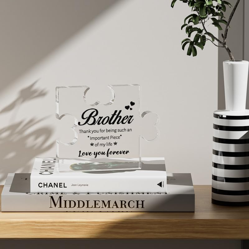 SOUHONEY Birthday Gifts for Brother, Acrylic Puzzle Plaque Desk Decor - Brother Gifts from Sister, Gifts for Brother Adult, Brother Gifts for Fathers Day Christmas - 3.3 * 2.8inches
