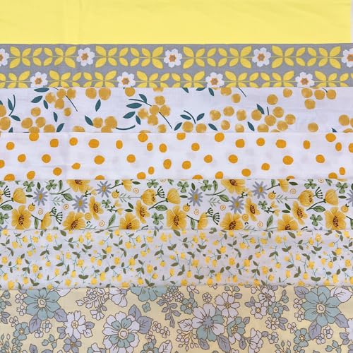 Image of Cotton Fabric DIY Making Supplies Quilting Patchwork Fabric Fat Quarter Bundles DIY for Quilting Cotton Patchwork Cushions (Small Yellow Flowers, 20 inch x 20 inch)