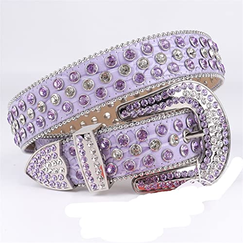 レディースベルト ベルト ストラップ ダイヤベルト ウエスタン カウボーイ カウガール キラキラ クリスタル スタッズ ベルト 男女兼用) (Color : Purple, Size : 46inch)
