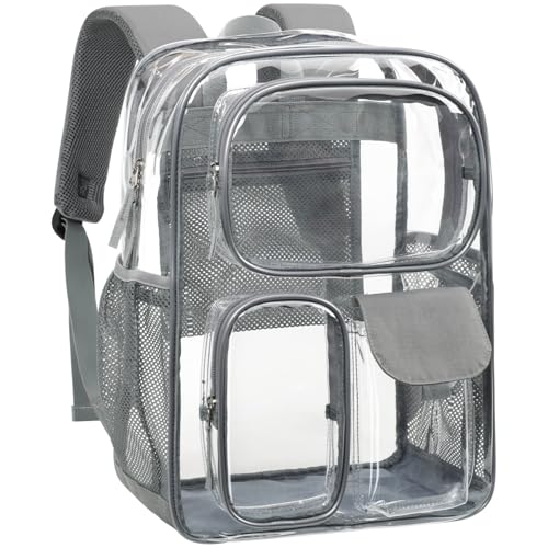 PACKISM Clear Backpack for School - 17 Inch Large Heavy Duty Clear Bookbag 3 Front Pockets for Boys Girls Students (Age 12+) - Main Image
