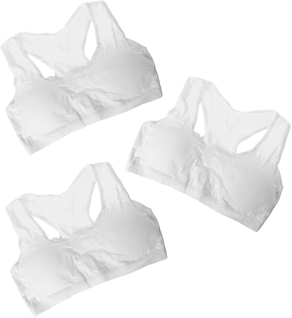 Hoxin 3 Pack Young Girls Cotton Bra Kids Sport Wireless Small Training Puberty Underwear Crop Tops Racer Back 8-14Years White