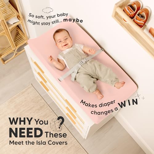 Image of 2-Pack Baby Changing Pad Cover for Girl, Boy, 34x18 (Cameo) | Soft Viscose Derived from Bamboo Baby Diaper Changing Table Pad Cover Sheets, Neutral, Snug Fit Nursery Diaper Change Sheets