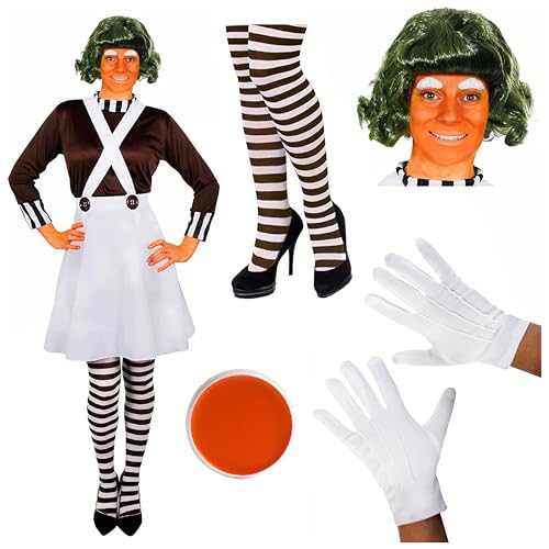 Tenue usine de chocolat femme avec kit sourcils et fard visage pour fête costumée