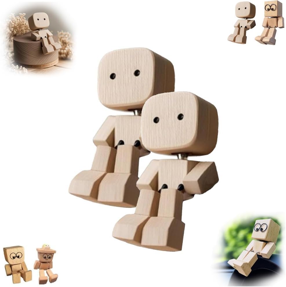 Glamifyr Schüttelmann Holzfigur - Wackelnder Mann Mit 12 Magnetischen Gesichtern Als Auto-Ornament