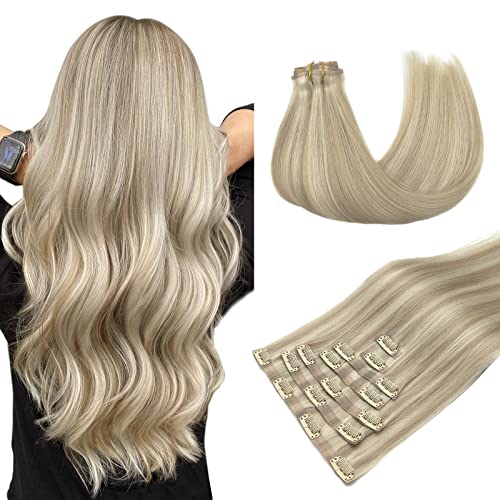 MAXITA Seamless Hair Extensions Real Human Hair Clip ins Ash Blonde...