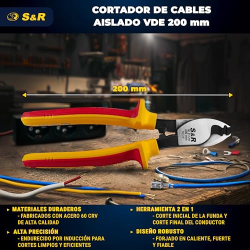 Miniatura 2 de S R Alicate Cortacables Electricista Aislada Vde Hasta 1000 V - Cortador Alambre 20 Cm Acero 70c Dureza 66 Hrc