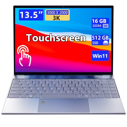 13.5-inch portable touchscreen laptop computer,16GB RAM,512GB SSD,3K (3000×2000) IPS,Celeron N95 processor up to 3.4 GHz,10000mAh battery,backlit keyboard,fingerprint unlocking,Windows 11,slim laptops
