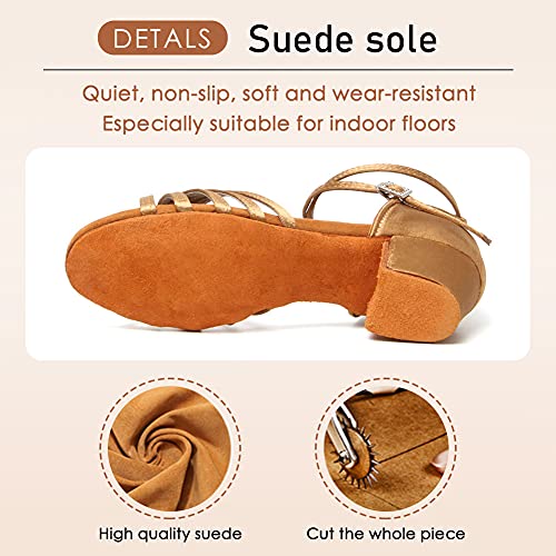 HROYL Girl's Latin Dance Shoes Low Heel Salsa Pratice Proformence Ballroom Dancing Shoes,Model EM-202-GB3