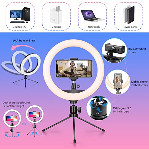 10" Ringlicht mit Stativ Handy, Tisch LED Ringleuchte mit 26 RGB-Modi, Ring Light mit 3 Lichteffekten und 10 Einstellbarer Helligkeit mit Fernbedienung für Live-Streaming YouTube Tiktok Makeup – Bild 6