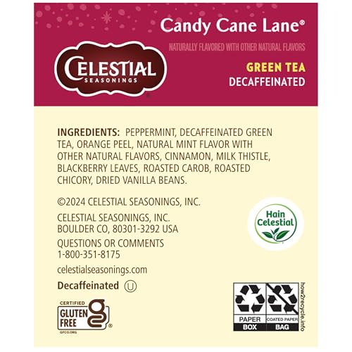 Image of Celestial Seasonings Green Tea, Decaffeinated Candy Cane Lane, 18 Count (Pack of 6)