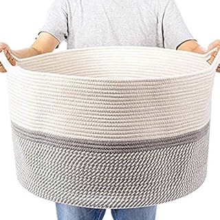 Perome Woven Cotton Rope Basket, Cotton Rope Storage Basket Collapsible Laundry Hamper Nursery Storage Bin Container Organizer with Handles, Toy Storage Organizer Blanket Basket, 55cm x 35cm