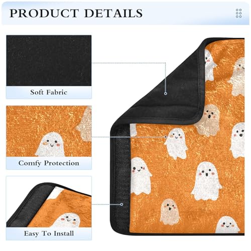 Image of 2 Pack Seatbelt Covers Seat Belt Cover Pad for Adults Boys Girls Car Seat Strap Covers Pads Cushion Universal Shoulder Strap Pad Protector for Backpack Camera Bag 10x7.7Inch Halloween Ghosts Orange