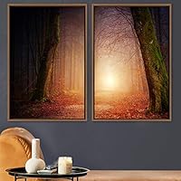 2 Piece Framed Canvas Wall Art Sunrise in The Trees Canvas Prints Home Artwork Decoration for Living Room,Bedroom - 16