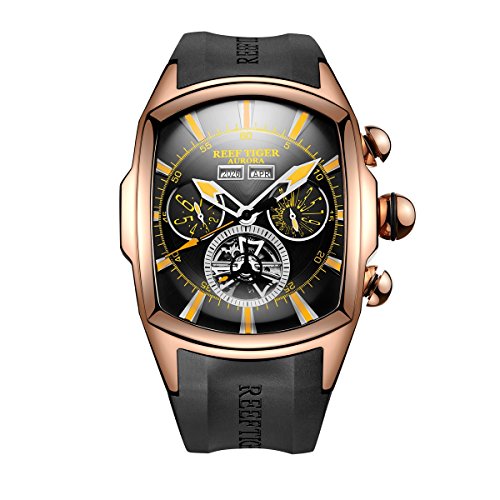 REEF TIGER Herren Uhr analog Automatik mit Kautschuk Armband RGA3069-PBBG