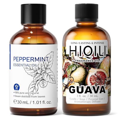 HIQILI Aceite Esencial de Menta 30ML y Aceite de Fragancia de Guayaba 30ML para Difusor