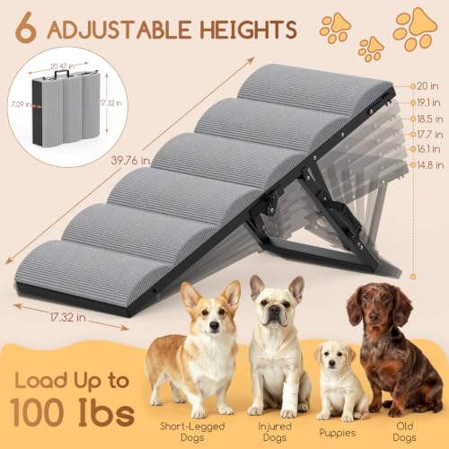 Dog Ramp for Bed, 6 Height Adjustable from 14.8'' to 20" | No Assembly by Ginyoyo - Used condition - Image 2