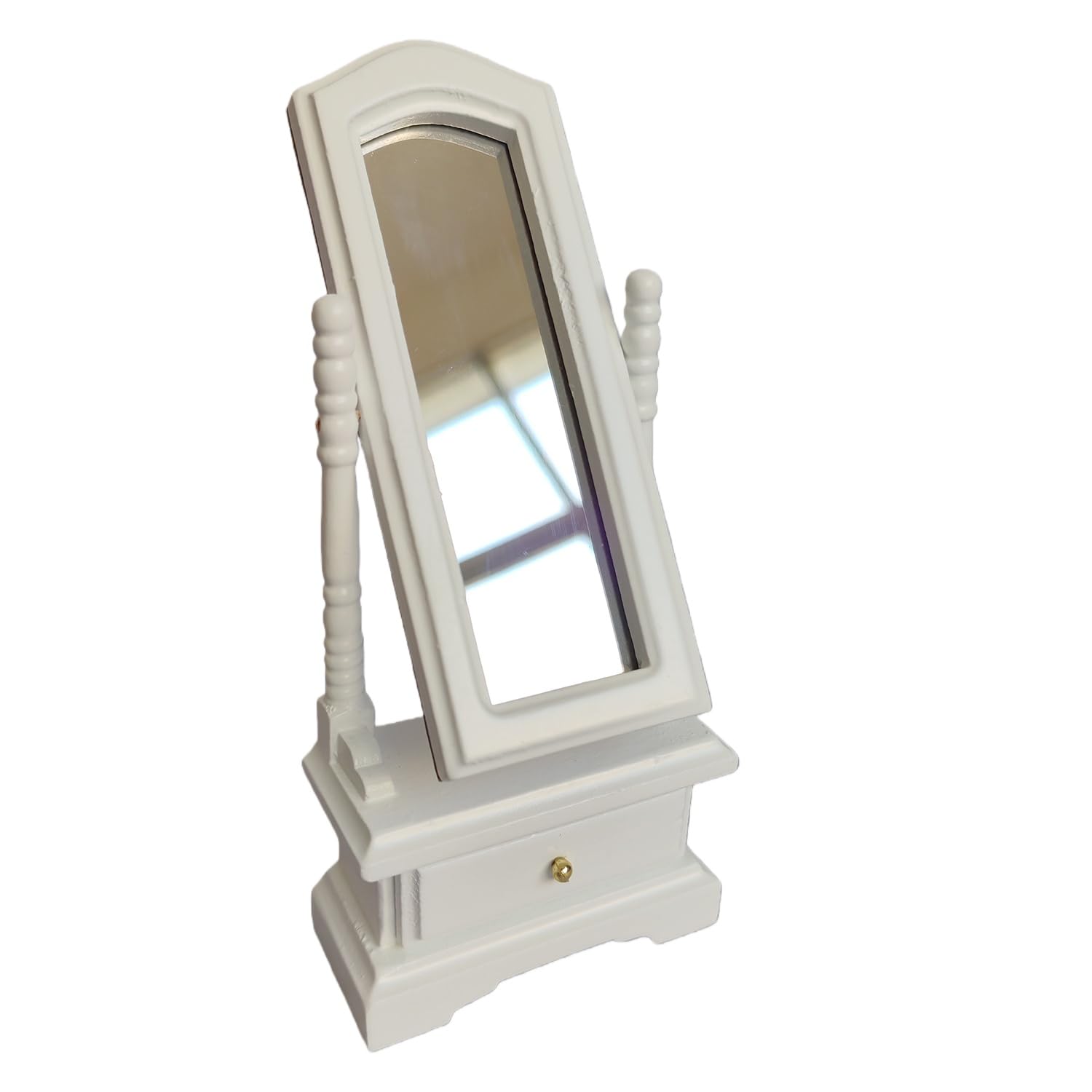 SSbeauty M Dollhouse Miniatures Standing Dressing Mirror 1/12 Scale Antique Style with Storage Drawer Mini Bedroom Furniture Decor(White)