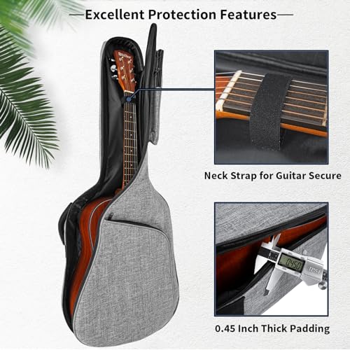 MUZTOP 39 40 41 Inch Guitar Bag Acoustic Guitar Case, Thick Padding Guitar Gig Bag with Comfortable Handle and Pockets (Grey)