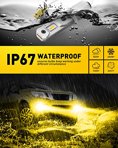 Image of AUXITO H3 LED Fog Light Bulbs 3000K Yellow, Super Penetration, 1:1 Mini Size, Plug n Play, H3ll LED Bulb Light for Fog Lamp, DRL, Pack of 2