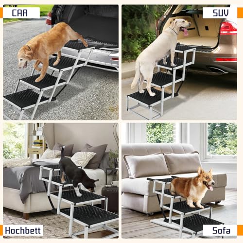 Hundetreppe Für Große Hunde, Extra Breit 4 Stufen Hunderampe Klappbar, Leichte Und rutschfeste Hundetreppe Für Auto, Lastwagen Und SUV, Unterstützung Bis 100 KG