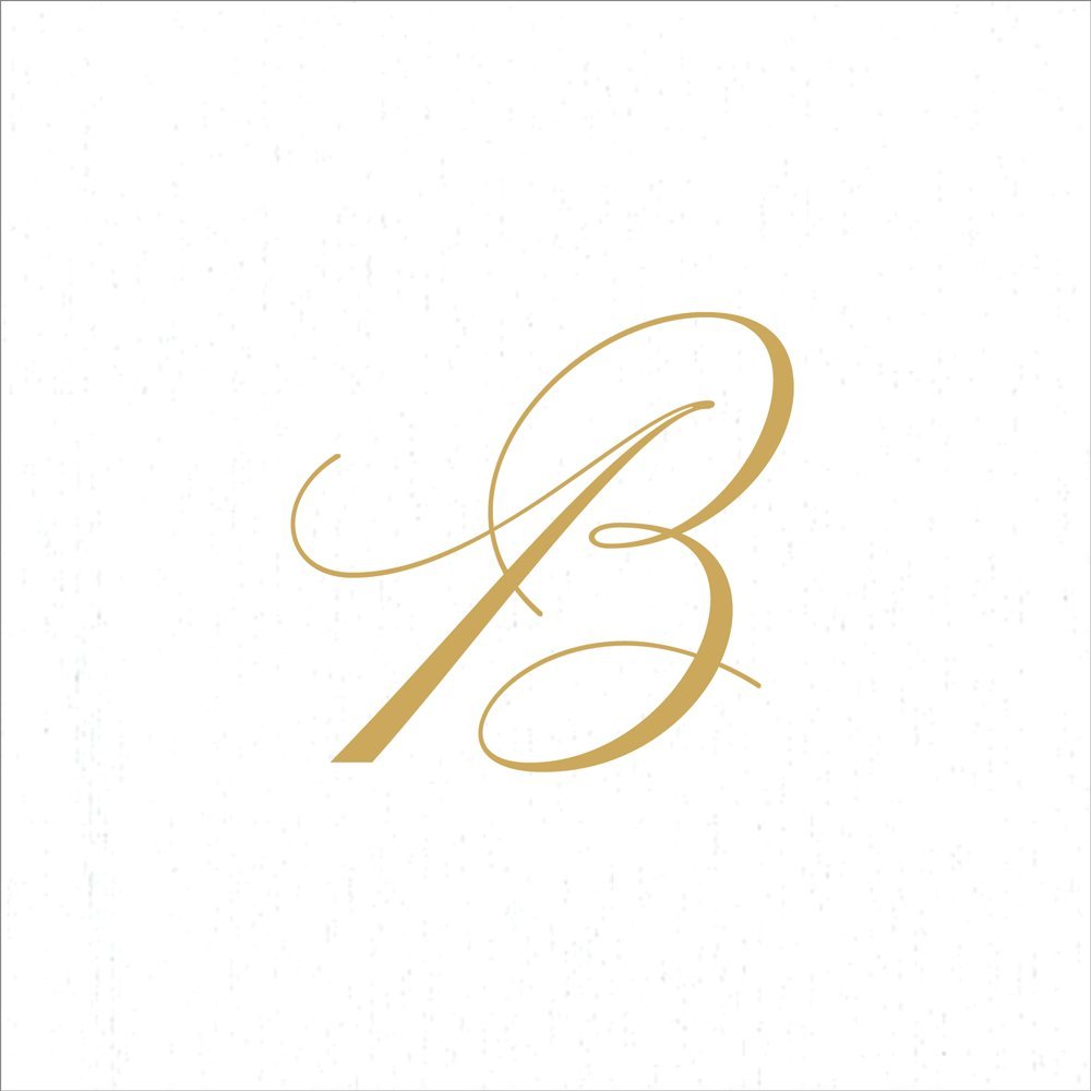 Caspari" Signature Gold Initial B Paper Linen Cocktail Napkins, White Pearl, Pack of 30