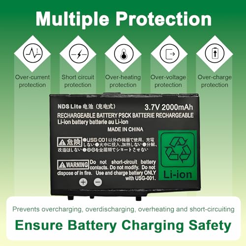 Image of USG-003 for Nintendo DS Lite Battery - USG-001 Battery Replacement Compatible with Nintendo DS Lite, NDS Lite, DSL, NDSL Game Player 3.7V