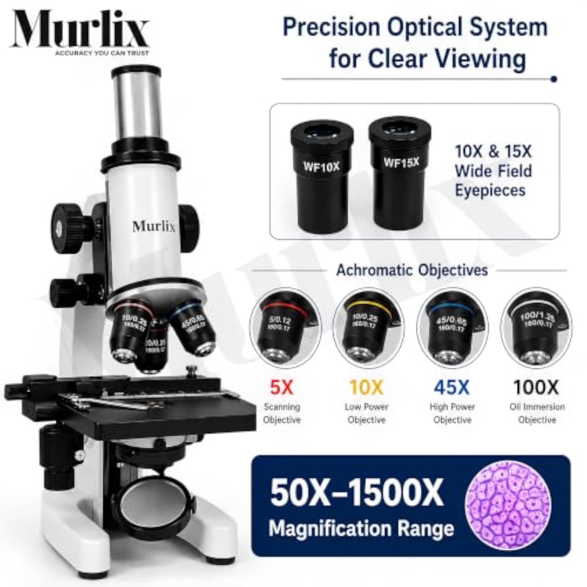 1500X Monocular Compound Microscope with LED Light