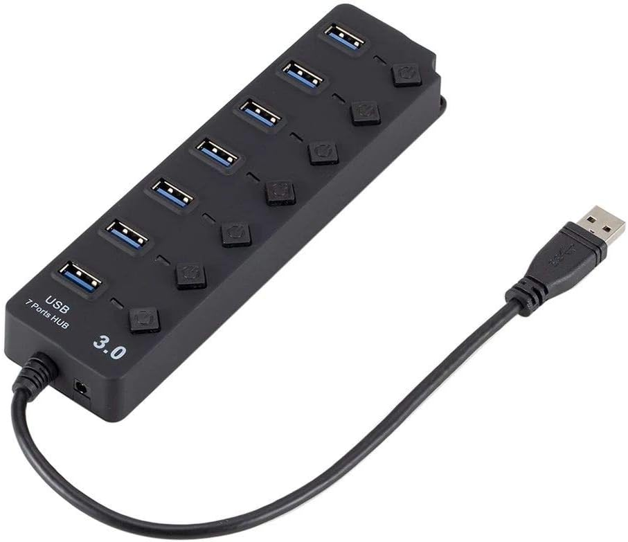 USB 3.0 HUB Splitter 7 Ports with On/Off Switches High Speed 5Gbps Micro Multiple USB Port Expander for PC Computer