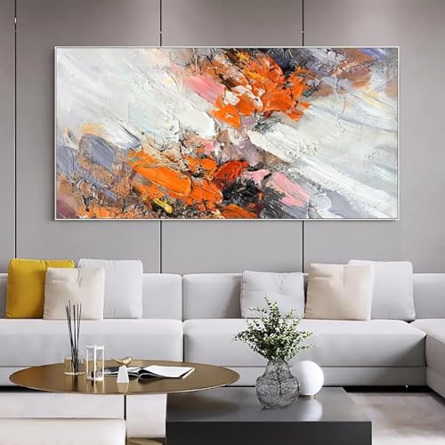 Peinture à l'huile sur toile orange art mural scandinave salon 70x140