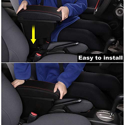 Image of YJYWZH Double Layer Armrest Box for Honda Fit Jazz 2009-2013 Car Interior Storage Center Console with 3 USB Port Black (Black with Black Thread)