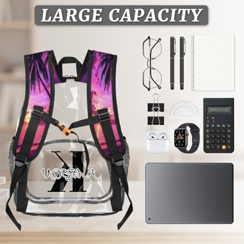 Personalized Palm Tropical Beach Tree Large Clear Backpack Stadium Approved Heavy Duty PVC Plastic Custom Transparent Backpacks See Through Bag with Name3