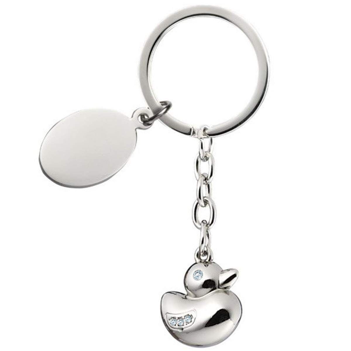 Edler Enten Schlüsselanhänger mit Kristallen – Hochwertig Versilbert (Silver Plated) – Anhänger mit Platte, 10 cm, Glänzend