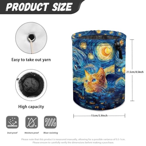 Image of Sellikakes Cat Starry Sky Crochet Bag Yarn Holder, Yarn Organizer Store Crochet Accessories Knitting Needles Sewing Supplies
