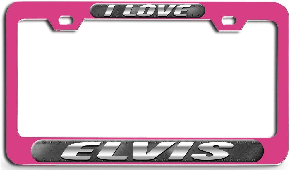 Makoroni - I Love Elvis Pink Steel License Plate Frame 3D Style, License Tag Holder