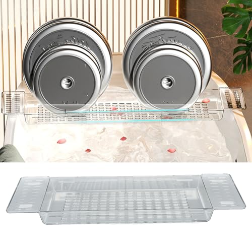 AUNMAS Badewannenablage, verstellbare Badewannenablagetisch mit abflussdesign, großes fassungsvermögen, wasserdichtes regal für badewanne, badezimmer-organizer für Toilette, multitier design für Küche