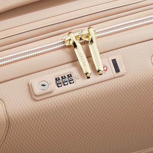 Image of DELSEY PARIS Chatelet Air 2.0 Carry-On Plus Suitcase 20 Inch, Hardside Polycarbonate Luggage, Dual-Density Spinner Wheels, TSA Lock, USB Port, Beige Rose