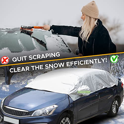 Image of EcoNour Car Windshield Snow and Frost Cover | Water-Resistant, Windproof, Dustproof | All Weather Car Front Cover | Ideal Half Exterior Sunroof Cover Protects Your Windshield and Roof (Sedan 3XL)
