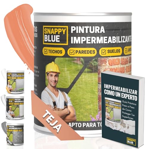 Revestimiento Sellador Impermeabilizante Híbrida con Poliuretano, Pintura Impermeable Definitivo Terrazas, Techos y Exteriores, Protección Fugas Goteras, Transparente + 3Colores (Teja, 0,5 Kg)